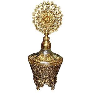 Rare Vintage Gold Filigree Ormolu Perfume Bottle Made In Germany EUC